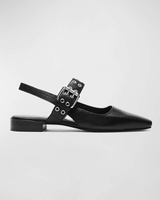 Astra Leather Buckle Slingback Ballerina Flats